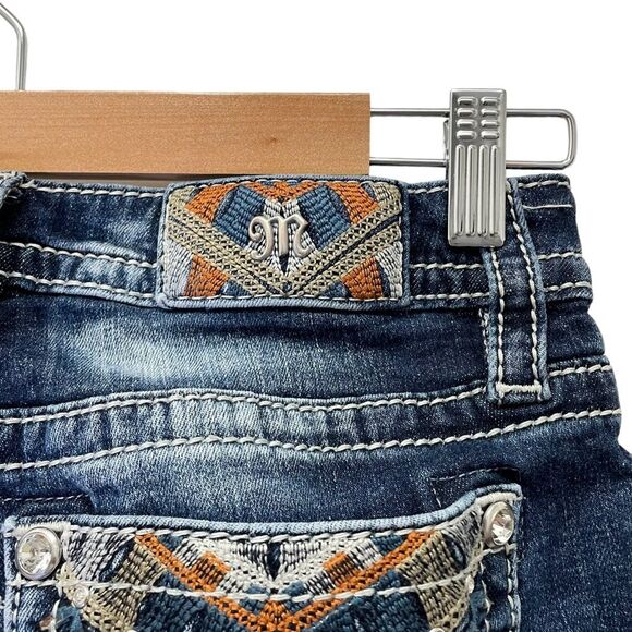 Miss Me Y2K Hailey Skinny Boho Embroidered Rhinestone Dark Wash Jeans Size 25 - Picture 12 of 15